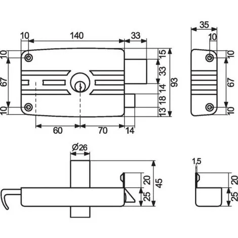 ISEO CAVERS Serrure En Applique Noire Gauche à Tirage - Clé I - Axe à 70 Mm - Série 5G - Iséo 2 ISEO CAVERS Serrure En Applique Noire Gauche à Tirage - Clé I - Axe à 70 Mm - Série 5G - Iséo – Image 2