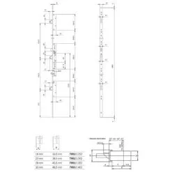 ISEO CAVERS Serrure 3 Points Multiblindo Inox ISEO Pêne Réversible - Têtiere U 1860x24x6 - Axe 25 - 795101252